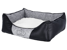 Knuffelbed Chiara 55x45x18 cm  grijs/zwart met straskroon