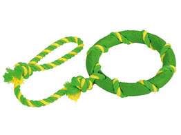 Ring aan touw  groen-geel 47cm Massief rubber/katoen