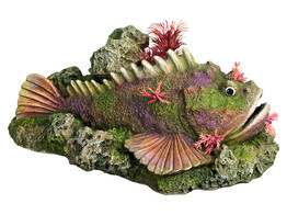 Aqua Ornaments  STONE FISH  WITH PLANTS  21 0 x 14 5 x 9 0 cm
