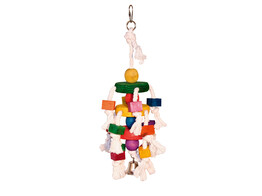 Jouet pour perroquet bois  35cm  corde/clochette